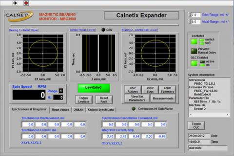 Screenshot of GUI for Calnetix Expander Magnetic Bearing Control Software